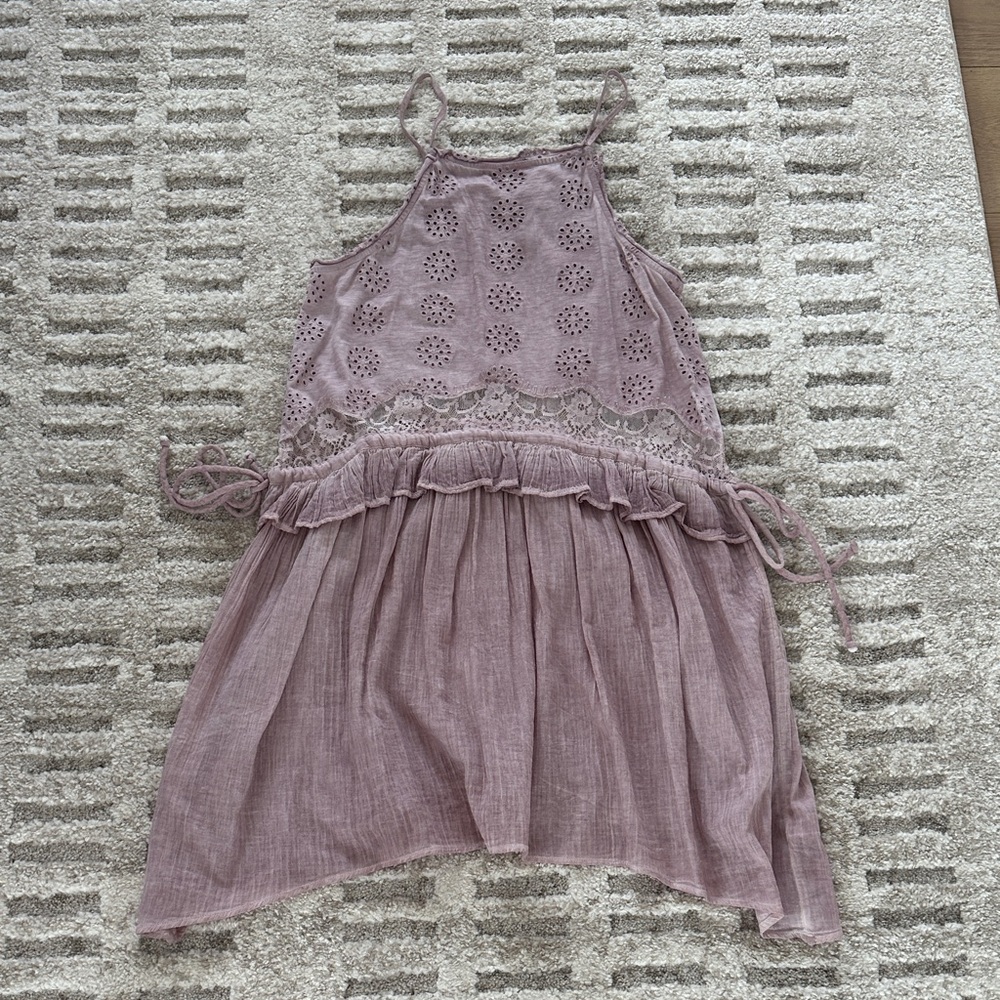 Mauve Eyelet Crochet Halter Dress